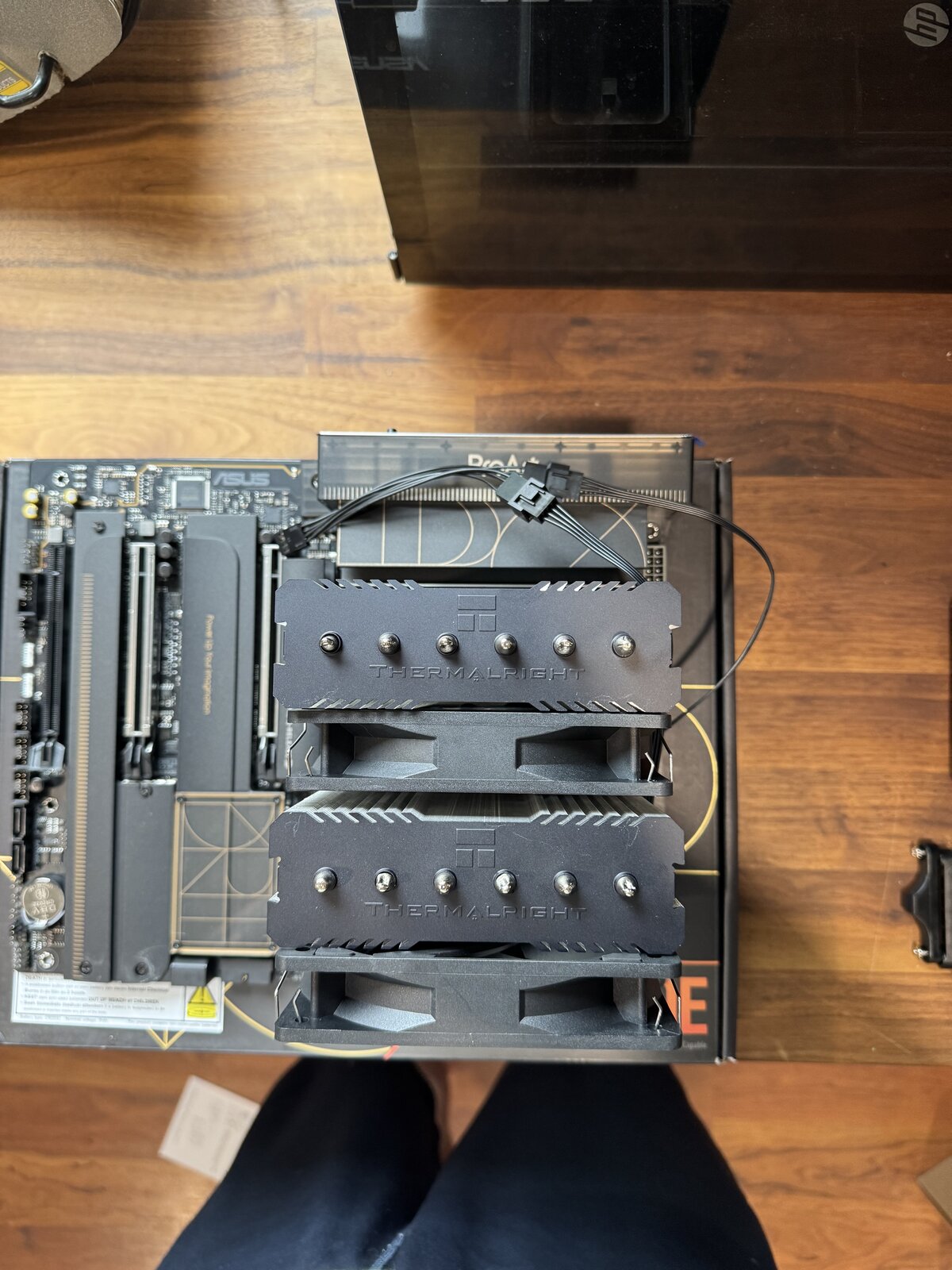 Cooler mounted on the board, before anything goes in a case