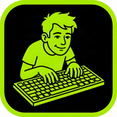 Lazy Website app icon — smiling person typing at a keyboard